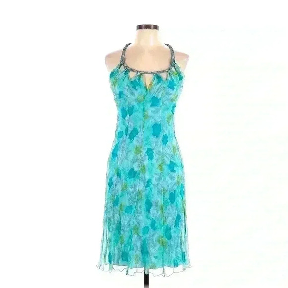 90s y2k Slip Dress Ruffle 44 10 Chiffon Cutout Floral Cocktail ALBERTA FERRETTI - Picture 1 of 14